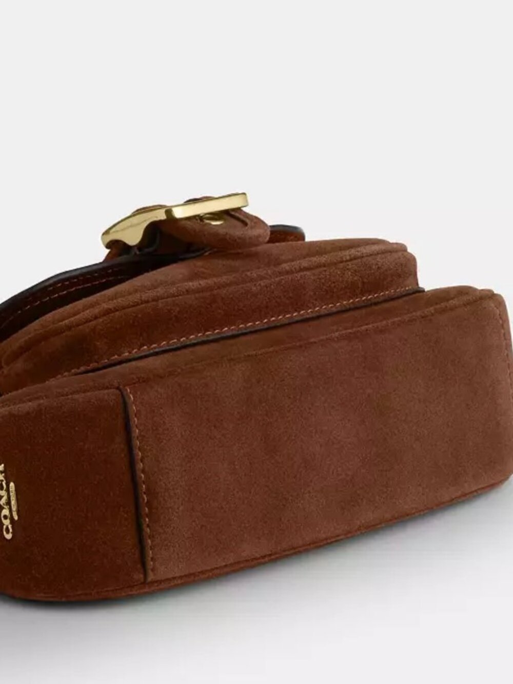 COACH ashton mini shoulder bag. suede/gold /warm brown. item # cfa50. - Picture 3 of 16